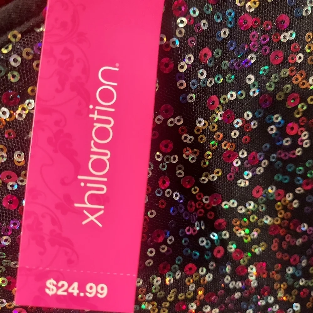 Xhilaration Multi-Colored Dress with attached Sequin Tank top. Size L 10-12